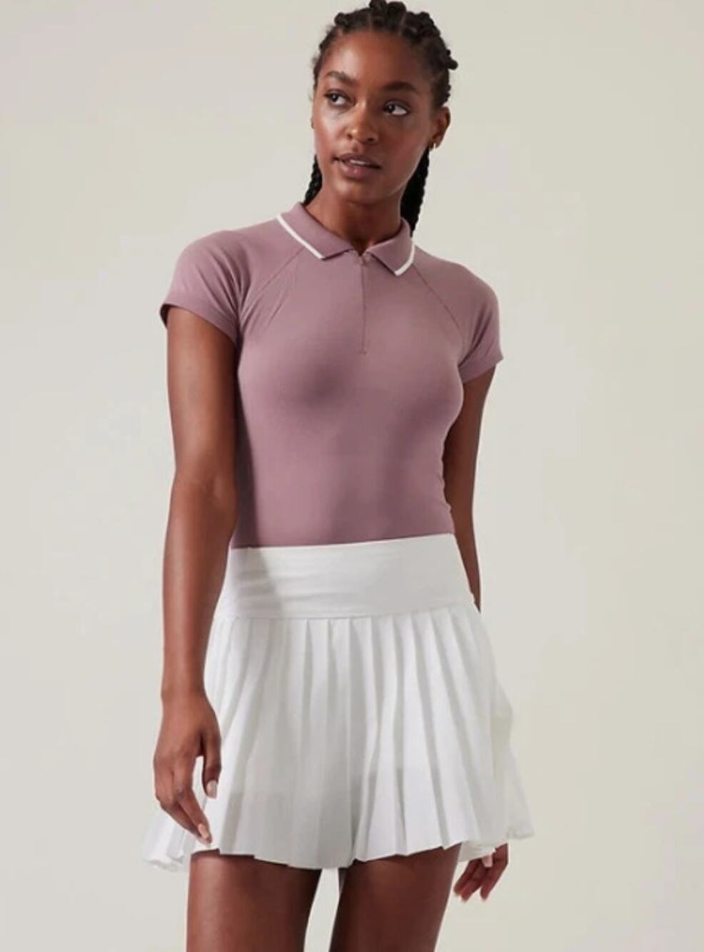 Athleta Momentum Polo Mauve Seamless 1/4 Zip Tennis Top L